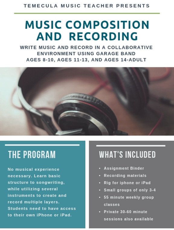 Composition and Recording Music Lessons Temecula Temecula Music Teacher
